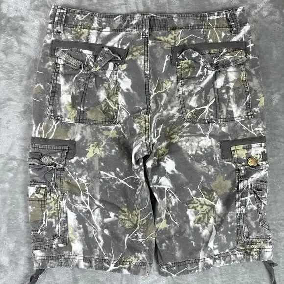 XRAY Jeans Mens Cargo Long Shorts Size 32 Green Camouflage Outdoor - Picture 2 of 7